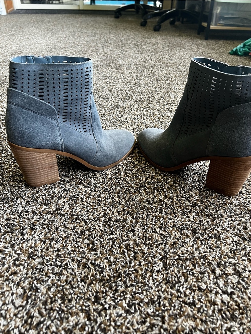 Crown Vintage Steel Grey Suede Perforated Block Heel Ankle Boot - Picture 6 of 9